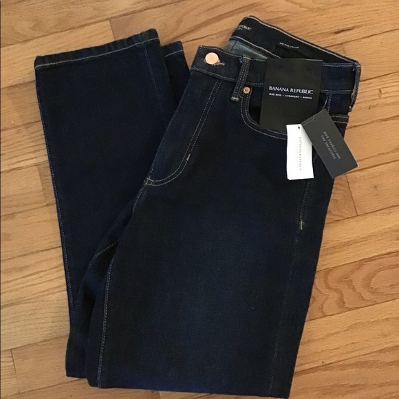 NWT BANANA REPUBLIC STRAIGHT LEG LOW STRETCH SOFT MID RISE JEANS - DARK RINSE - Picture 5 of 11